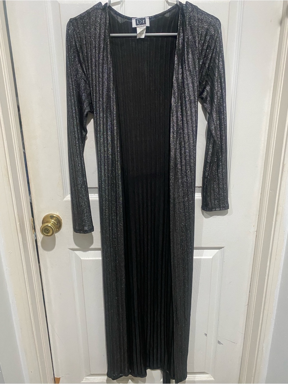 Metallic black dressy Long Open-Front Cardigan with tie